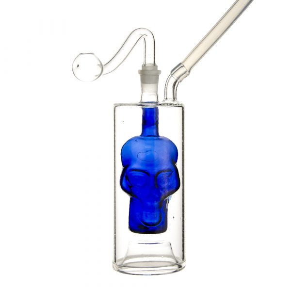 Mini Glass Pipe With Skull 13cm Blue