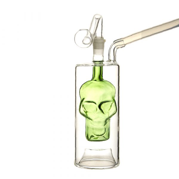 Mini Glass Pipe With Skull 13cm Green