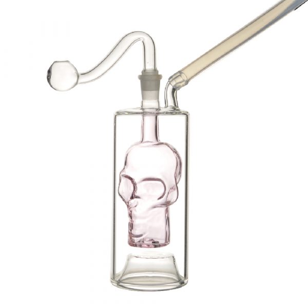 Mini Glass Pipe With Skull 13cm Pink