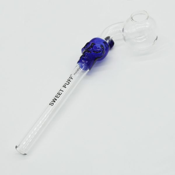 Skull Sweet Puff Glass Pipe 14cm - Blue Skull and Balancer