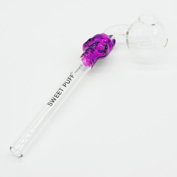 Skull Sweet Puff Glass Pipe 14cm - Pink and Balancer