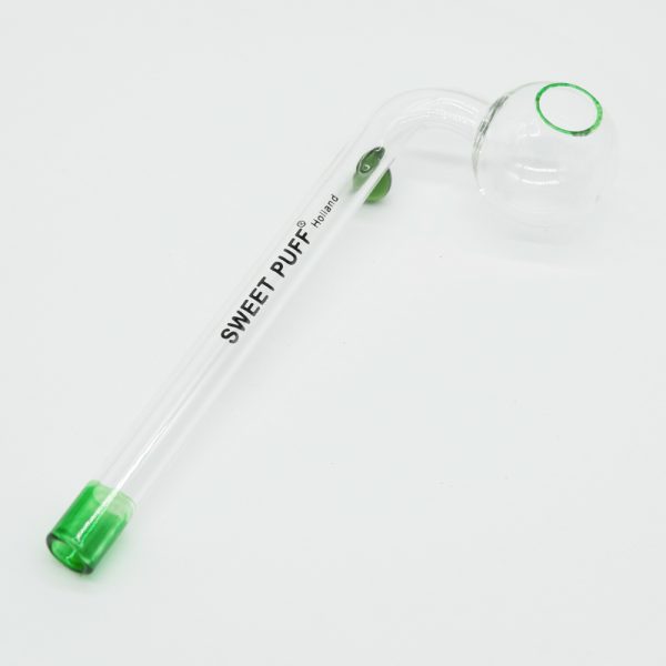 Sweet Puff Glass Pipe 10cm - Green Rim and Balancer