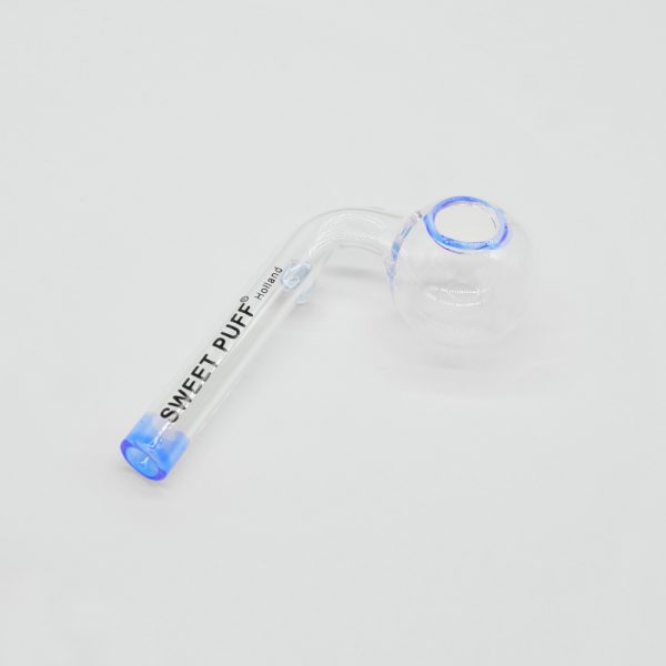 Sweet Puff Glass Pipe 8cm - Blue Rim and Balancer