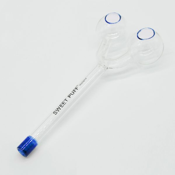 Sweet Puff Glass Pipe Straight Twin Bowl 15cm - Blue Tip