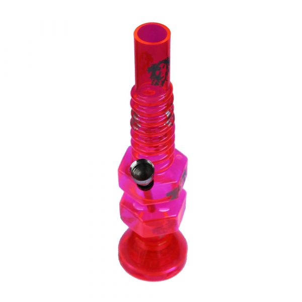 21cm Acrylic Water Pipe With Built In Grinder Pink