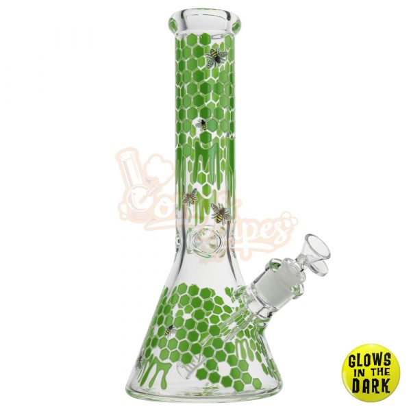 Billy Mate Glow In The Dark Honeycomb Glass Beaker 7mm Green