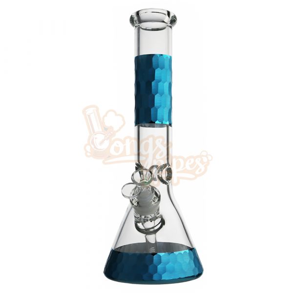 3D Honeycomb Glass Beaker Bong 25cm Blue