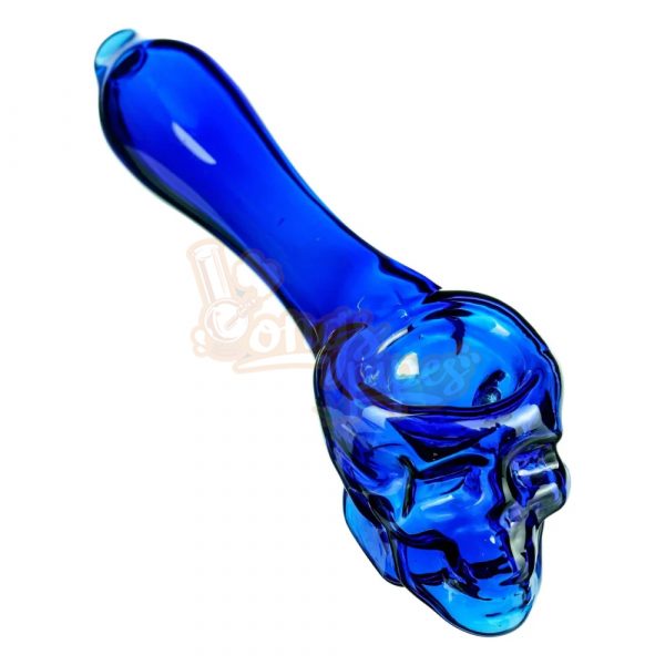 Skull Mini Spoon Glass Pipe 11cm Blue