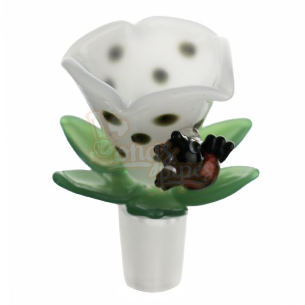 Flower Shape Glass Cone Piece features a Lady Bug 14mm Green