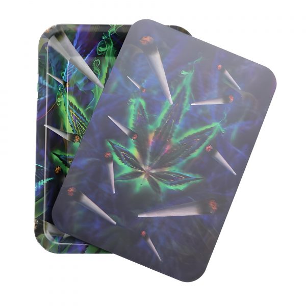 Marijuana Leaf Metal Tray with 3D Lid