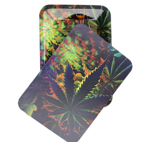 Marijuana Leaf Metal Tray with 3D Lid