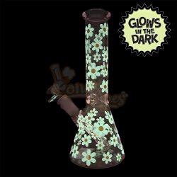 Glows In The Dark Pink Daisy Glass Beaker Bong