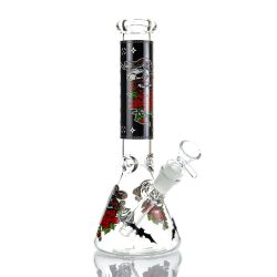 Glow in the Dark Snake and Skull Black Beaker Bong 25cm