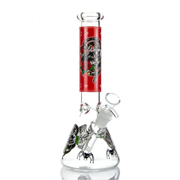 Glow in the Dark Snake and Skull Red Beaker Bong 25cm