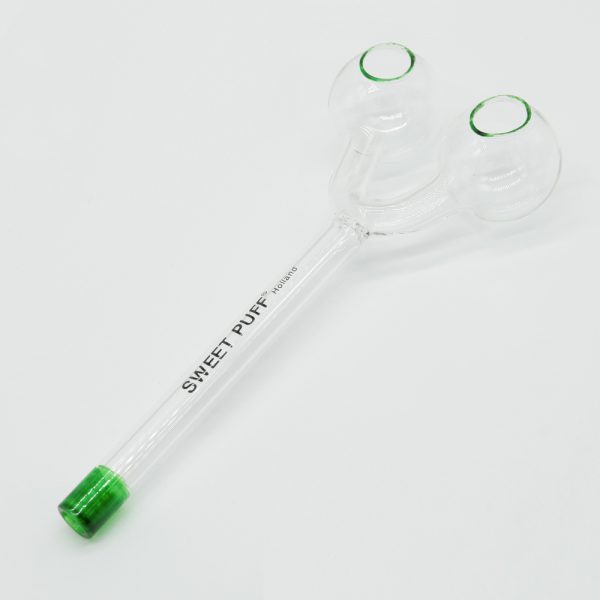 Sweet Puff Glass Pipe Straight Twin Bowl 15cm - Green Tip